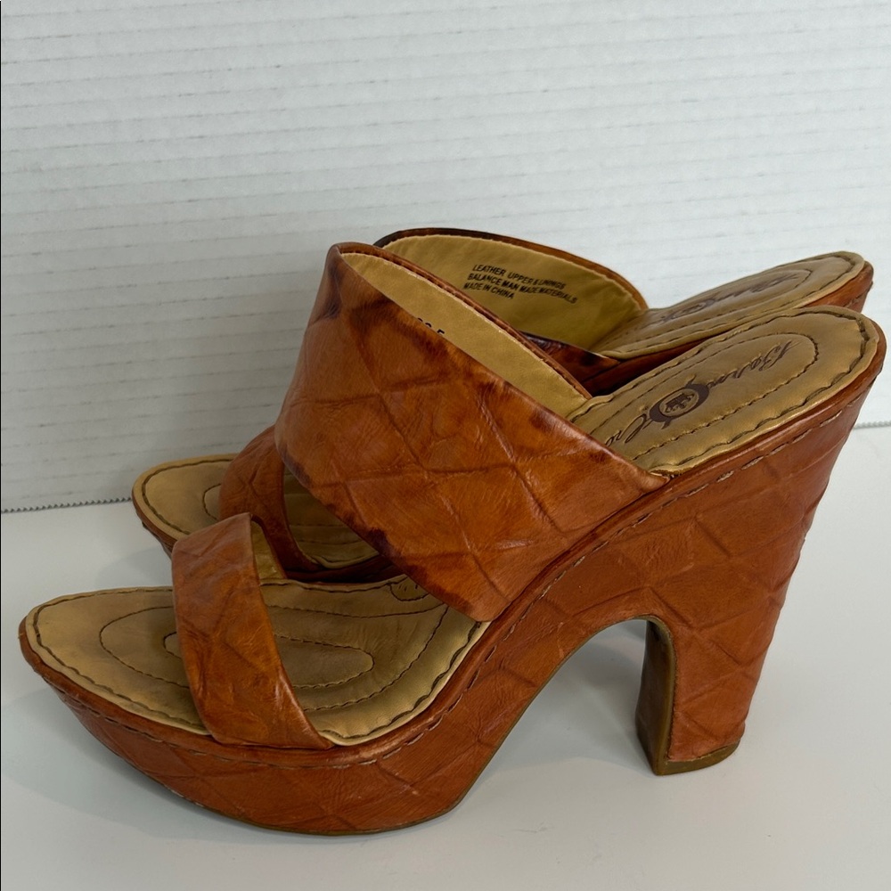 Born Crown Leather Platform Sandals Size 6 Brown Chunky Heel Boho - Picture 6 of 10